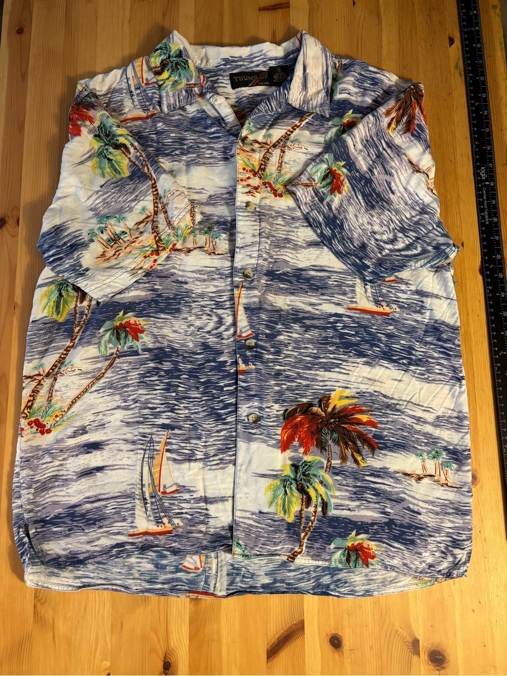 Trunks Up Men's Nautical Tropical Button-Down Shirt - Blue Palm Print